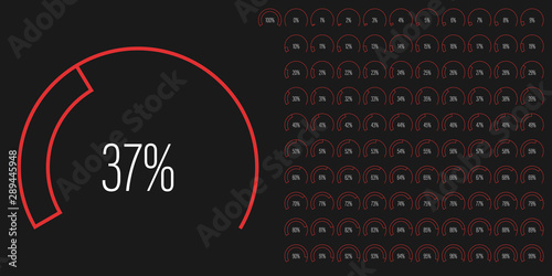Set of circular sector percentage diagrams meters from 0 to 100 ready-to-use for web design, user interface UI or infographic - indicator with red