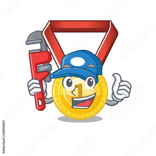 Plumber gold medal hung on cartoon wall