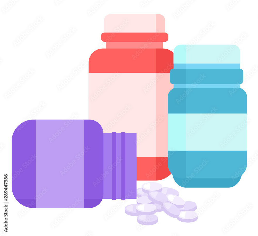 the pill bottles medicine. Vector style cartoon illustration. isolated on white the pill bottles medicine. Vector style cartoon illustration. isolated on white