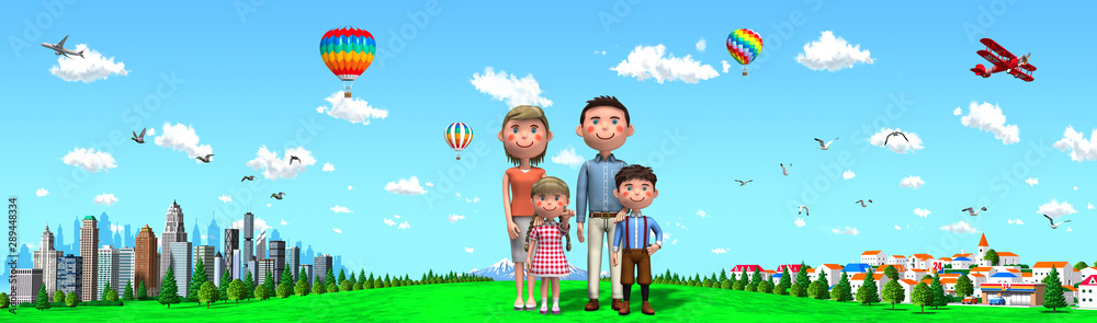 town & city & family with 3d rendering 1