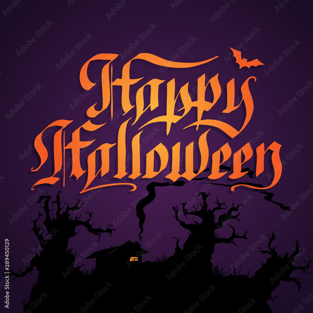 Happy halloween. Hand drawn calligraphy gothic lettering. Design for holiday greeting card and invitation, flyer, poster.