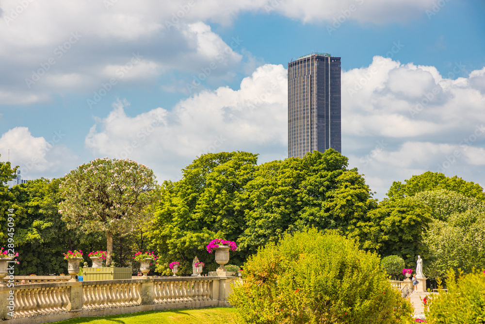 Montparnasse Tower seen from the Luxembourg Gardens in Paris France