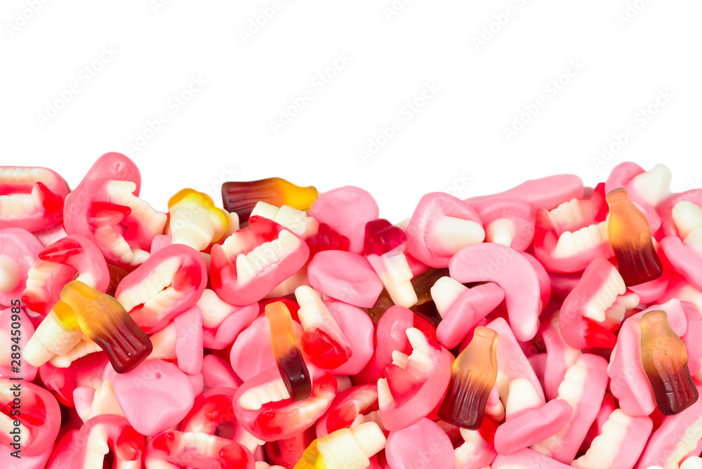 Assorted gummy candies. Top view. Jelly sweets. Assorted gummy candies. Top view. Jelly sweets.