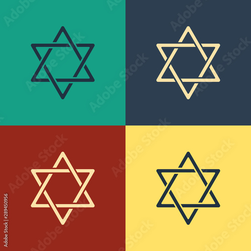 Color Star of David icon isolated on color background. Jewish religion symbol. Symbol of Israel. Vintage style drawing. Vector Illustration