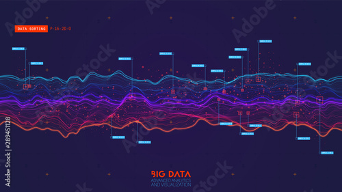 Violet abstract binary wave. 3D big data visualization. Intricate financial data threads analysis. Business analytics representation. Futuristic infographics aesthetic design. Finance concept