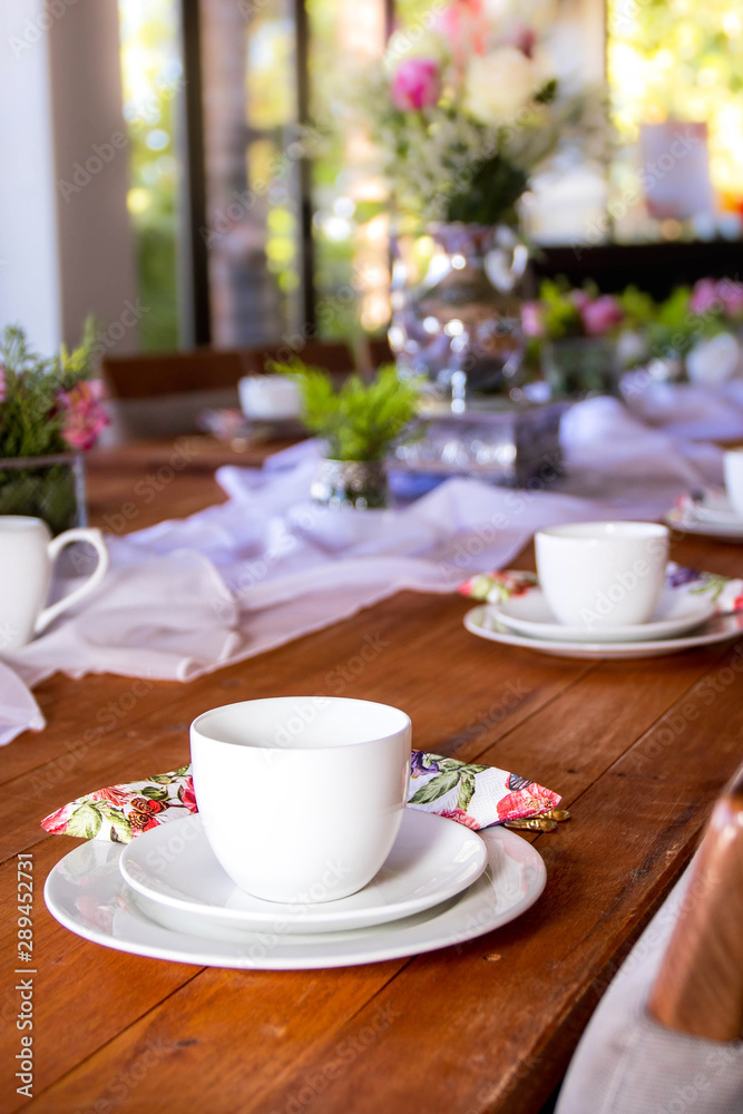 Table setting at a high tea, bridal shower, tea