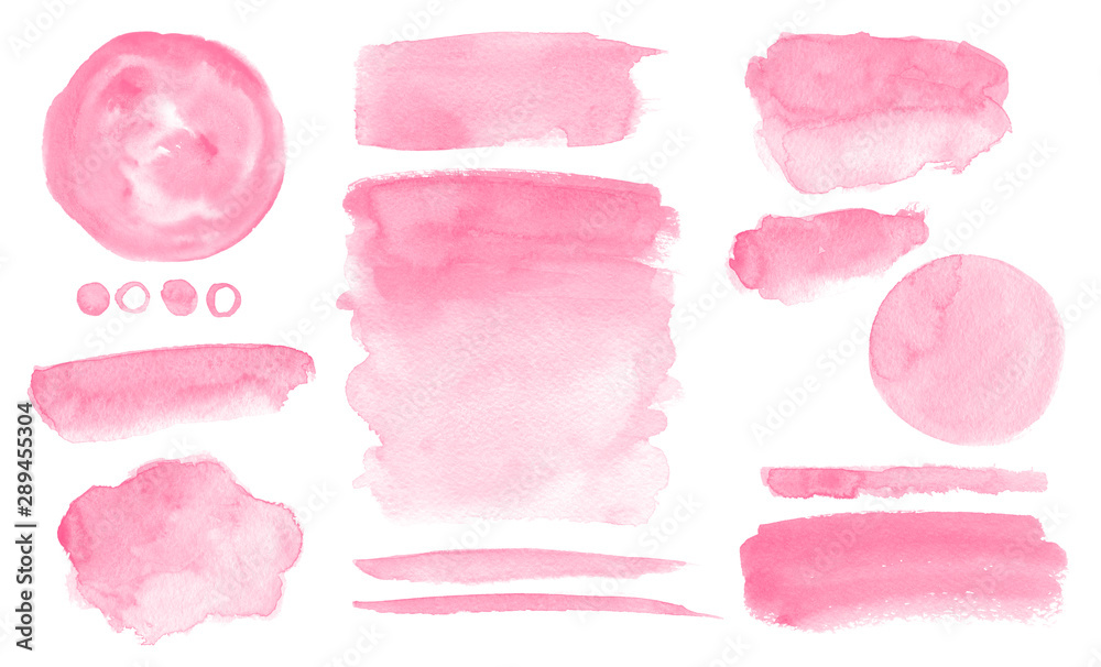 Pink watercolor stains and washes Set of brush strokes for Invitation cards design Pink watercolor stains and washes Set of brush strokes for Invitation cards design