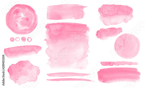 Pink watercolor stains and washes Set of brush strokes for Invitation cards design