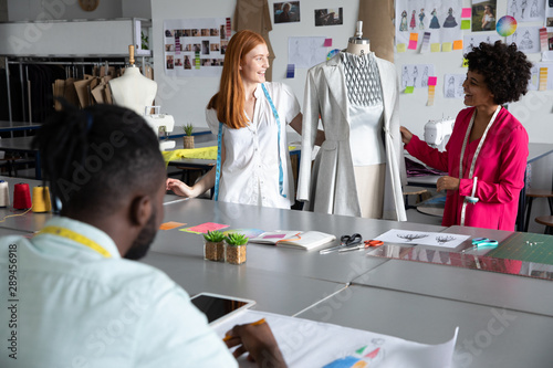 Young students working on projects at a fashion college