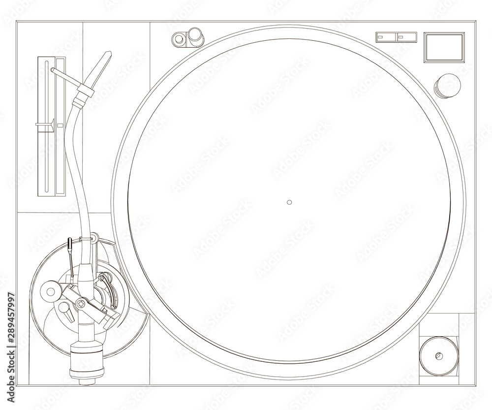 Obraz premium The contour of a vinyl player. View from above. Vector illustration.
