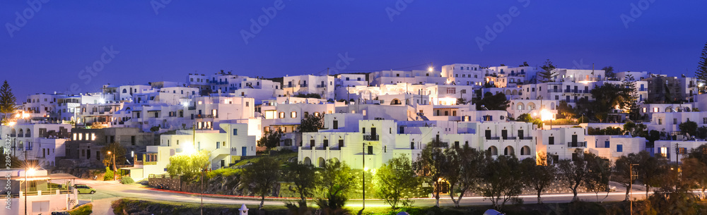 Night view of town on Paros island, Greece