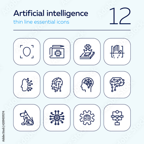 Artificial intelligence line icon set. Brain, gear, setting. Science concept. Vector illustration can be used for topics like shopping, wardrobe, winter