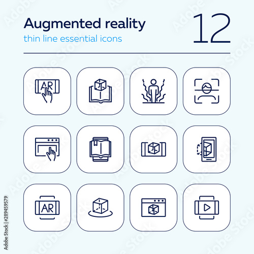 Augmented reality line icon set. Smartphone, games, book reader. Modern technology concept. Can be used for topics like 3d modeling, simulators, development