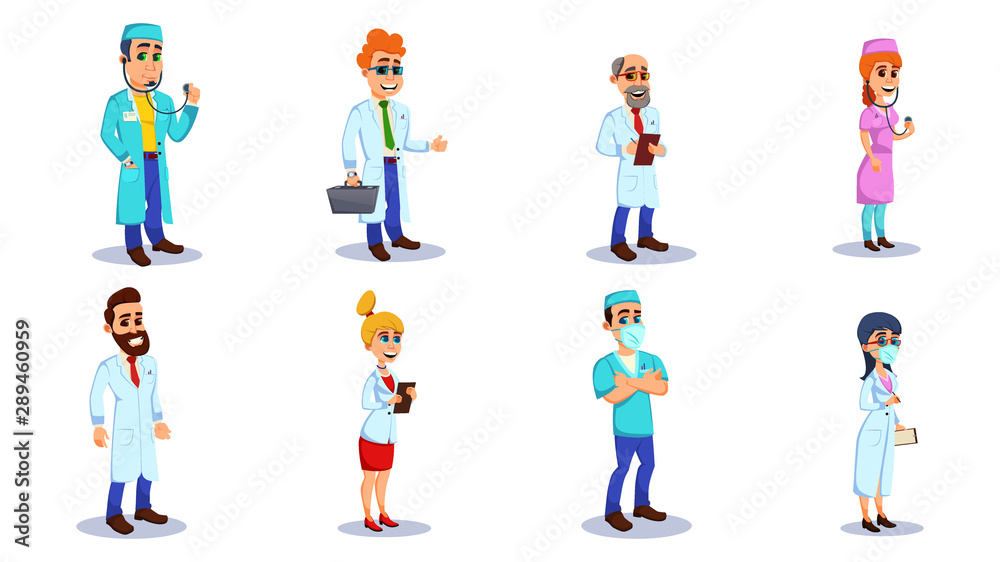 Doctors and Hospital Workers with Equipment Flat. Doctors and Hospital Workers with Equipment Flat.