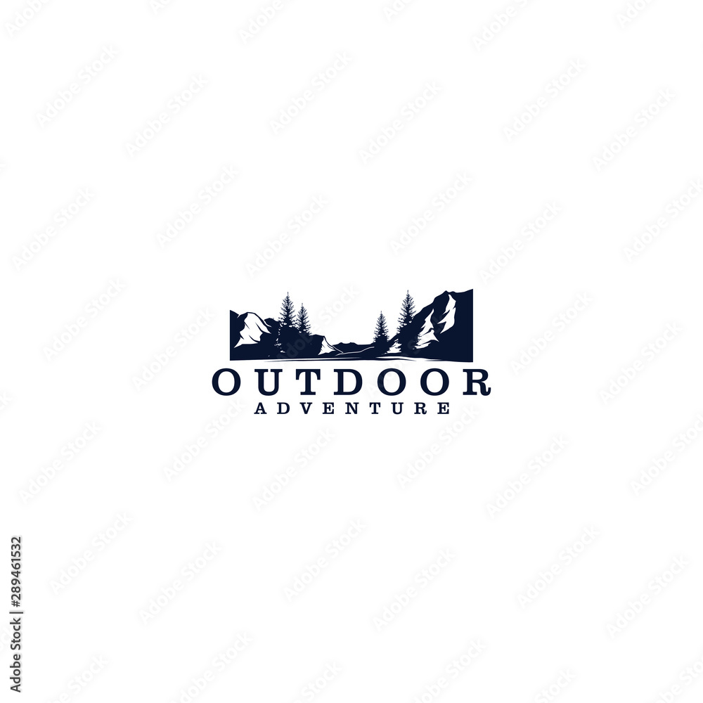 Outdoor mountain nature logo - adventure wildlife pine tree forest design Outdoor mountain nature logo - adventure wildlife pine tree forest design