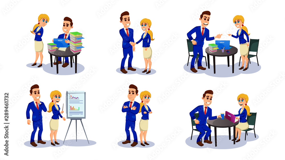 Business Man and Woman Working Together in Office.