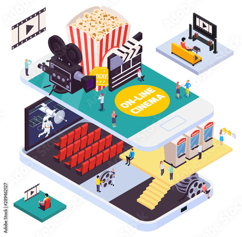 Online Cinema Isometric Composition
