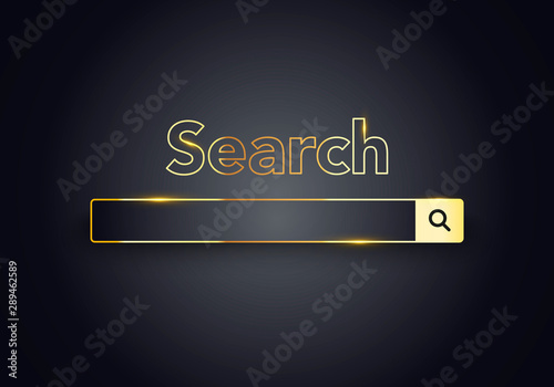 Luxury Black And Gold Vector Flat Style Browser Window. Premium Search Engine Illustration.