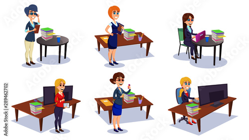 Woman Character Working at Office, Secretary.