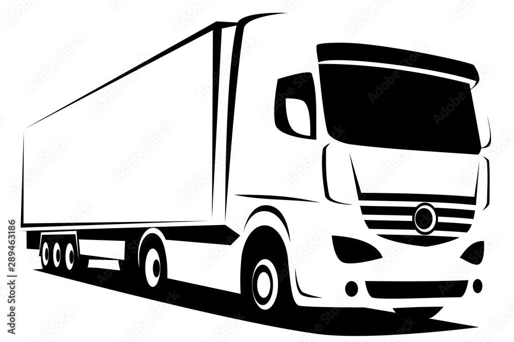 Dynamic vector illustration of an european truck with a trailer delivering goods