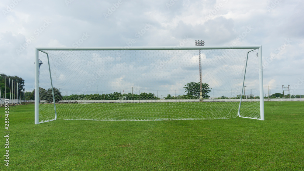 Fototapeta premium goal soccer footballs green field background