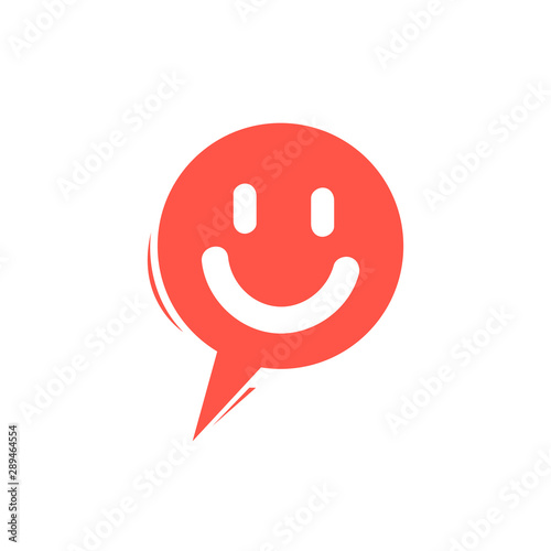 Happy face chat speech bubble symbol. Smile icon. Circle and square buttons. Flat design. Vector