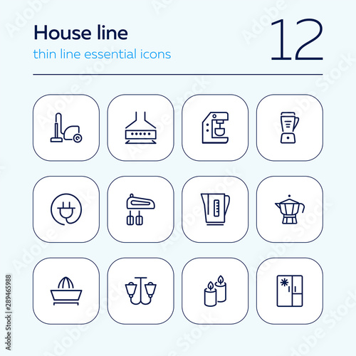 Household technics icons. Set of line icons on white background. Tea pot, mixer, fridge. Home concept. Vector illustration can be used for topics like progress, device, gadget