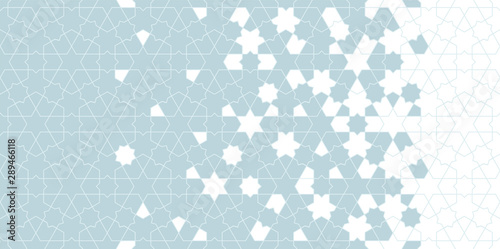 Arabesque vector seamless pattern. Geometric halftone texture with color tile disintegration or breaking