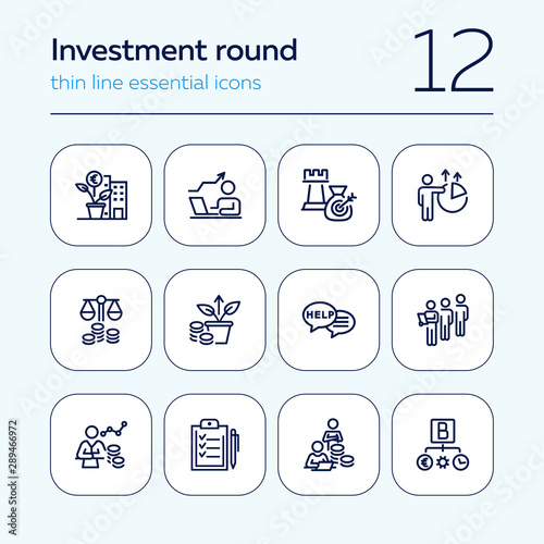 Investment round line icon set. Money, analysis, income. Startup concept. Can be used for topics like funding, capital, finance