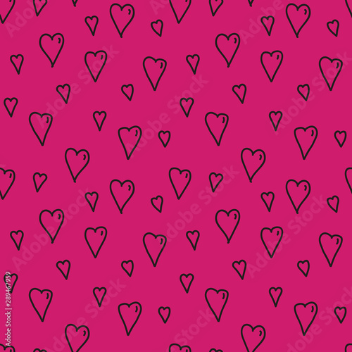 Vector seamless heart pattern in pink. Simple doodle shape made into repeat. Great for background, wallpaper, wrapping paper, packaging, fashion.