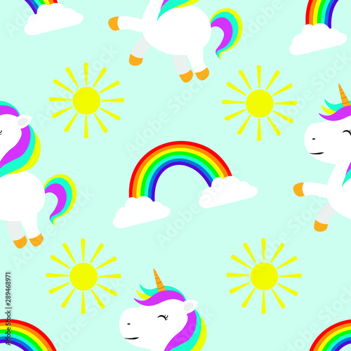 Seamless pattern vector cute unicorn children illustration print on fabric wallpaper on the wall textile greeting cards scrapbooking