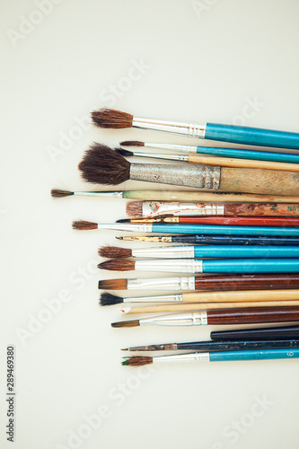 Set of paint brushes on the white background