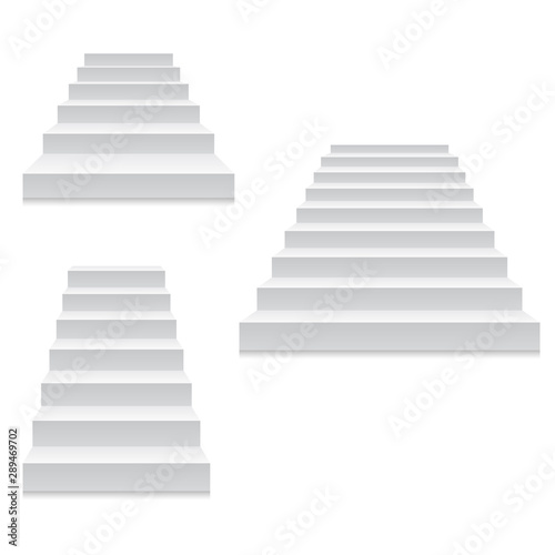 Staircase - white stairs template isolated on white, front view of stairway