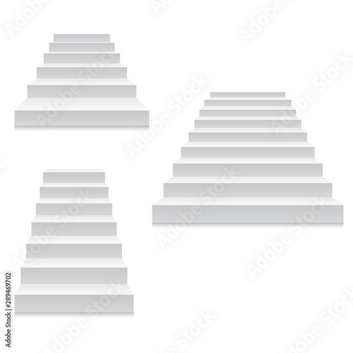 Staircase - white stairs template isolated on white, front view of stairway