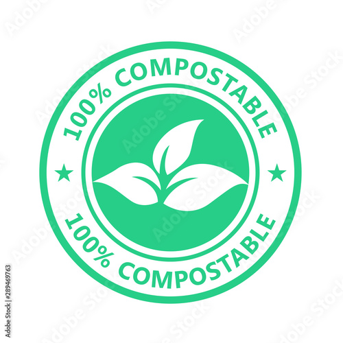 Compostable product label, plastic free icon - eco seal for non toxic pack
