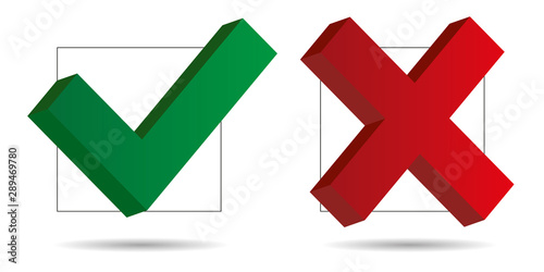 Check mark and cross icons 3D - Vector .