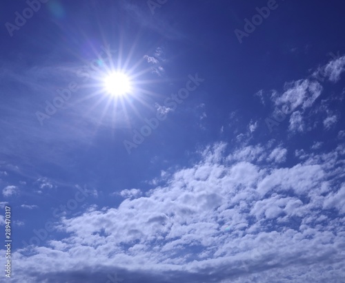 blue sky with clouds and sun