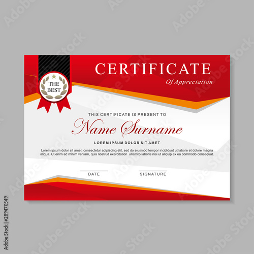 Modern certificate template design with red and white color