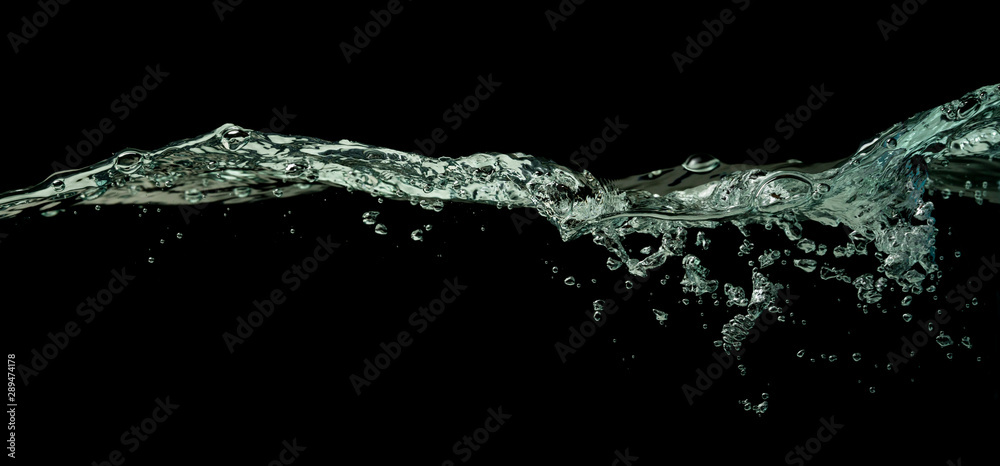 Water wave splash isolated black background. - obrazy, fototapety, plakaty 