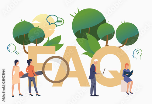 People asking frequent questions. FAQ, confusion, support. FAQ concept. Vector illustration for website, landing page, online store