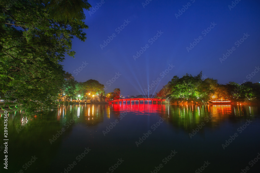 The Huc Bridge on the Hoan Kiem Lake in Hanoi, Vietnam