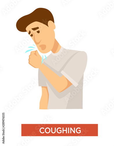 Tuberculosis symptom, man coughing, lung infection isolated icon