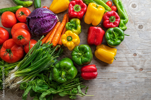 Local market fresh vegetable, garden produce, clean eating and dieting concept, Fresh vegetables on wooden table
