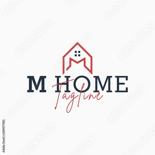 Letter M with Home or House Interiors Logo Design Vector