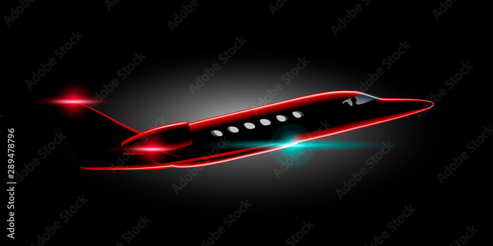 red Realistic private jet business class aircraft in the night Flies Stock  Vector | Adobe Stock