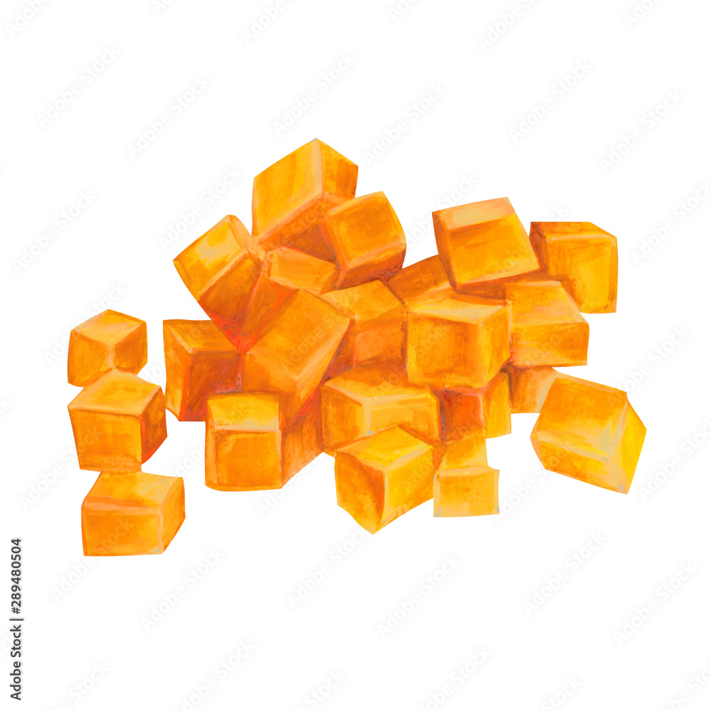 Hand painted watercolor yellow pumpkin pieces isolated on white background Hand painted watercolor yellow pumpkin pieces isolated on white background