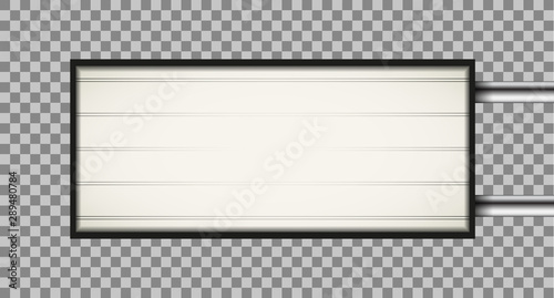 Creative vector illustration of street sign hanging mounted illuminated lightbox isolated on transparent background. Art design 3d realistic empty blank mockup template. Concept graphic element.