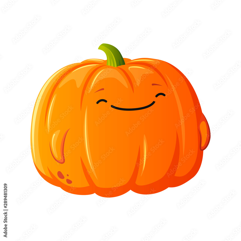 Obraz premium Pumpkin vector icon. Cartoon style design. Kawaii smiling pumpkin. Illustration for sticker or halloween.