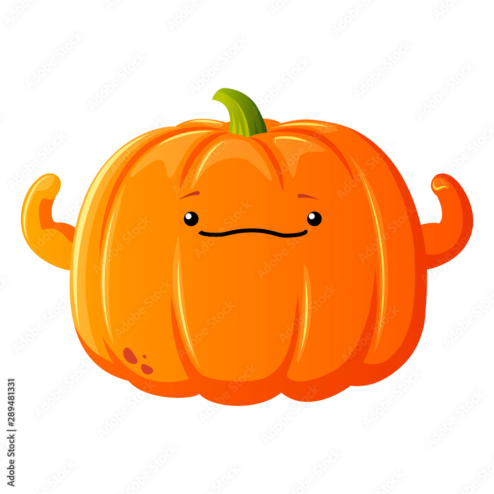 Obraz premium Pumpkin vector icon. Cartoon style design. Kawaii strong pumpkin. Illustration for sticker or halloween.