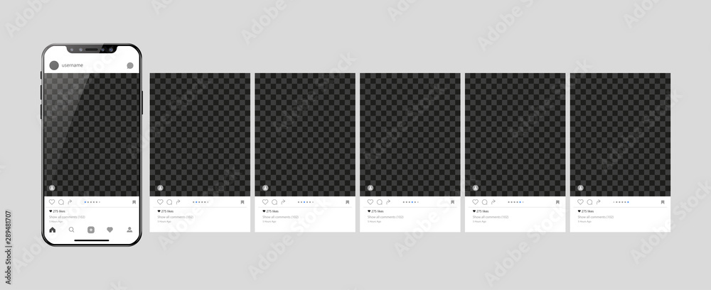 carousel post on social media mockup with cellphone